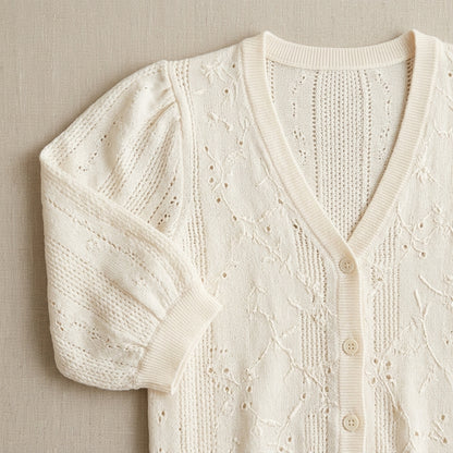 Lmieqvig™ Women's Puff Sleeve Blouse – V-Neck Textured Button Front Casual Feminine Summer Top