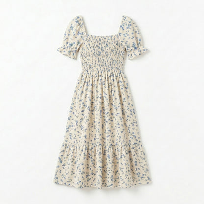 Lmieqvig™ Women's Floral Smocked Midi Dress – Square Neck Short Sleeve Fit & Flare Summer Sundress