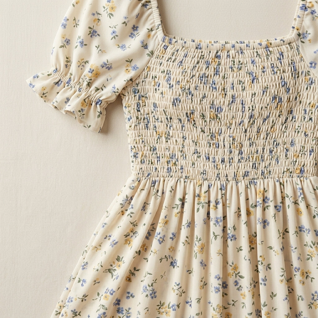 Lmieqvig™ Women's Floral Smocked Midi Dress – Square Neck Short Sleeve Fit & Flare Summer Sundress