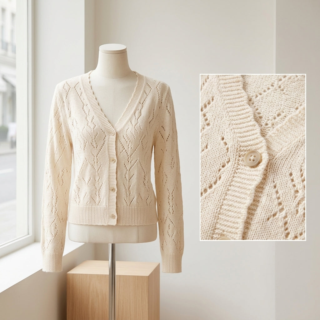 Lmieqvig™ Women's Lightweight Pointelle Cardigan – Button Front Soft Knit Long Sleeve Feminine Sweater