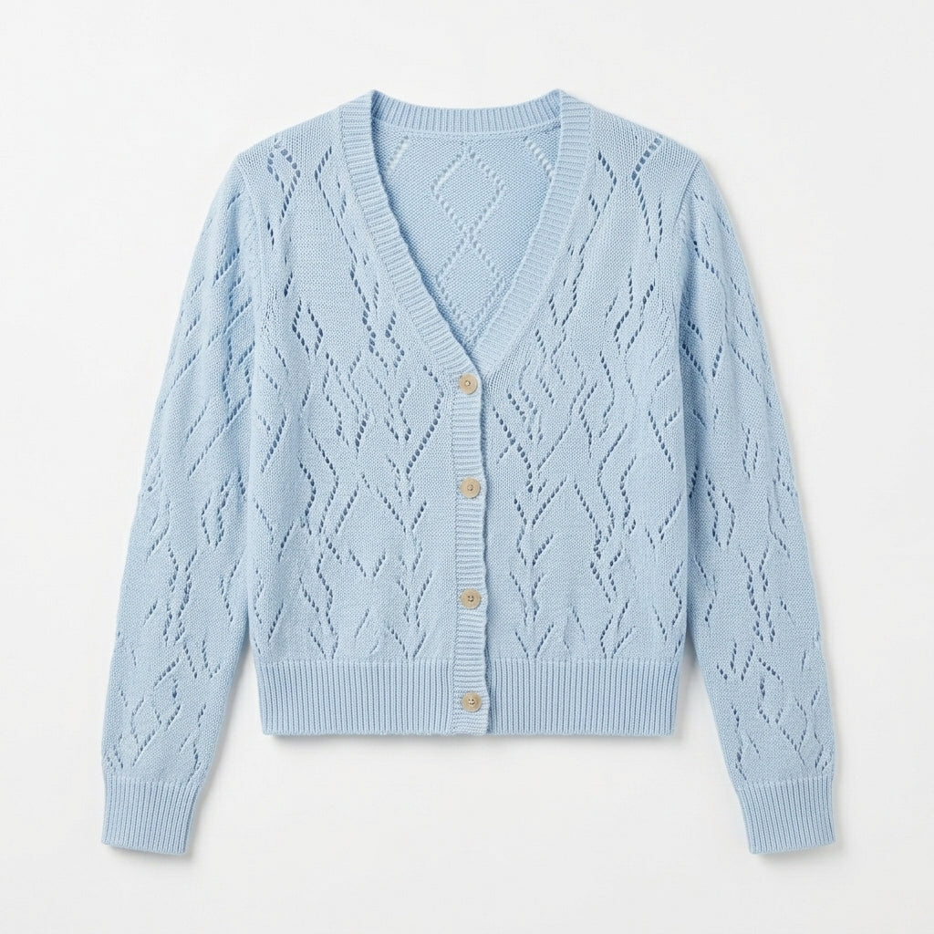 Lmieqvig™ Women's Lightweight Pointelle Cardigan – Button Front Soft Knit Long Sleeve Feminine Sweater