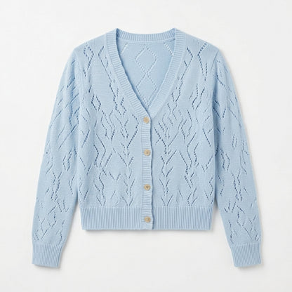 Lmieqvig™ Women's Lightweight Pointelle Cardigan – Button Front Soft Knit Long Sleeve Feminine Sweater