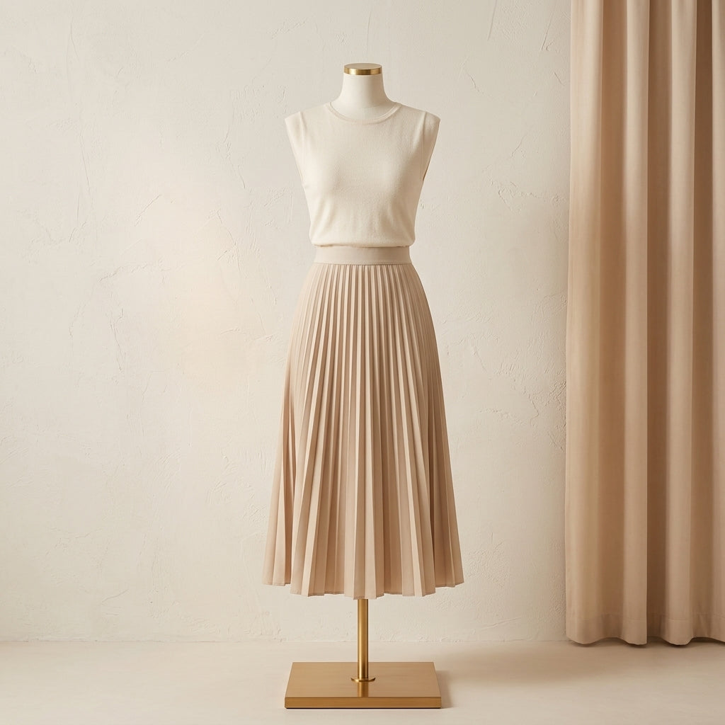 Lmieqvig™ Women's Pleated Midi Skirt – High Waist Flowing A-Line Elegant Casual Skirt