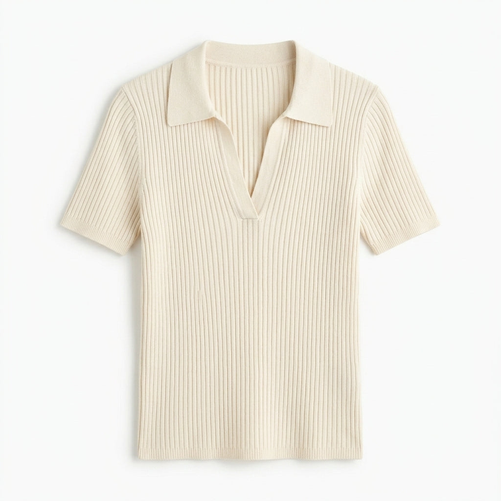 Lmieqvig™ Women's Ribbed Knit Polo Top – Short Sleeve Collared Slim Fit Casual Sweater Shirt