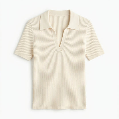 Lmieqvig™ Women's Ribbed Knit Polo Top – Short Sleeve Collared Slim Fit Casual Sweater Shirt