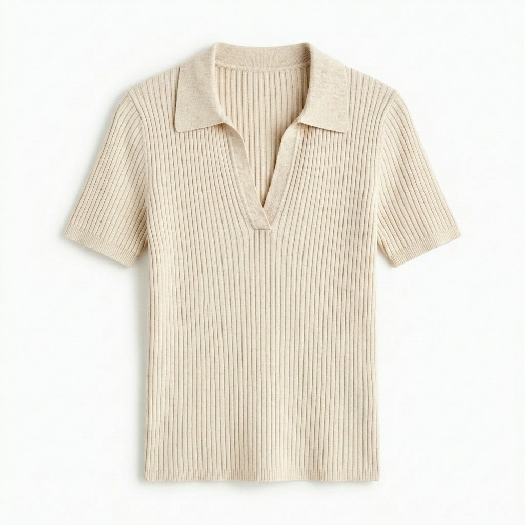 Lmieqvig™ Women's Ribbed Knit Polo Top – Short Sleeve Collared Slim Fit Casual Sweater Shirt