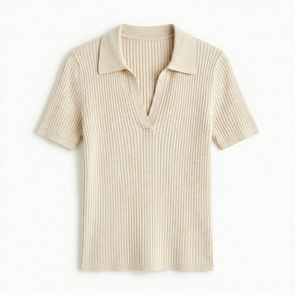 Lmieqvig™ Women's Ribbed Knit Polo Top – Short Sleeve Collared Slim Fit Casual Sweater Shirt
