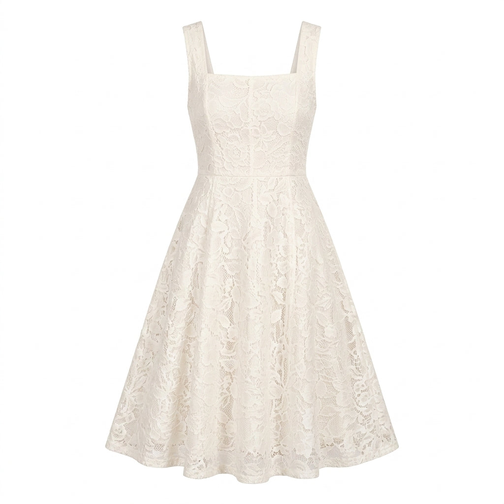 Lmieqvig™ Women's Embroidered Midi Dress – Sleeveless Square Neck Fit & Flare Elegant Summer Dress