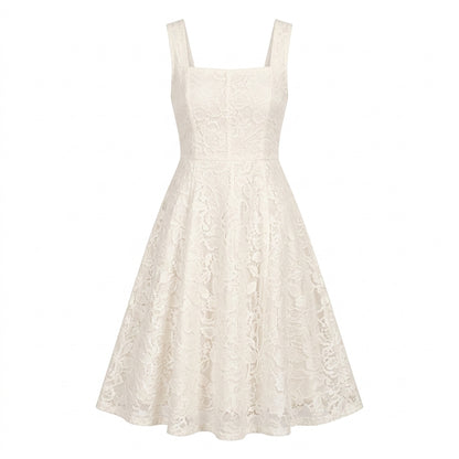 Lmieqvig™ Women's Embroidered Midi Dress – Sleeveless Square Neck Fit & Flare Elegant Summer Dress