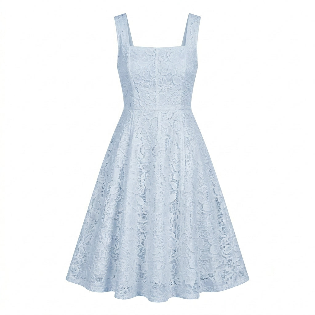 Lmieqvig™ Women's Embroidered Midi Dress – Sleeveless Square Neck Fit & Flare Elegant Summer Dress