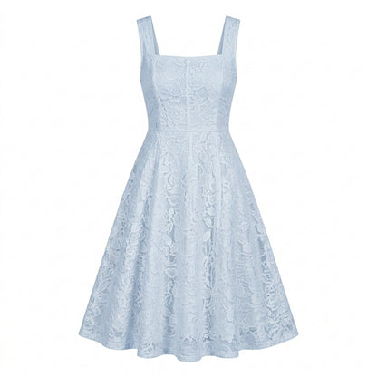 Lmieqvig™ Women's Embroidered Midi Dress – Sleeveless Square Neck Fit & Flare Elegant Summer Dress