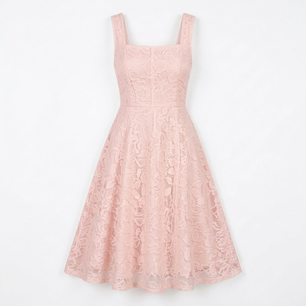 Lmieqvig™ Women's Embroidered Midi Dress – Sleeveless Square Neck Fit & Flare Elegant Summer Dress