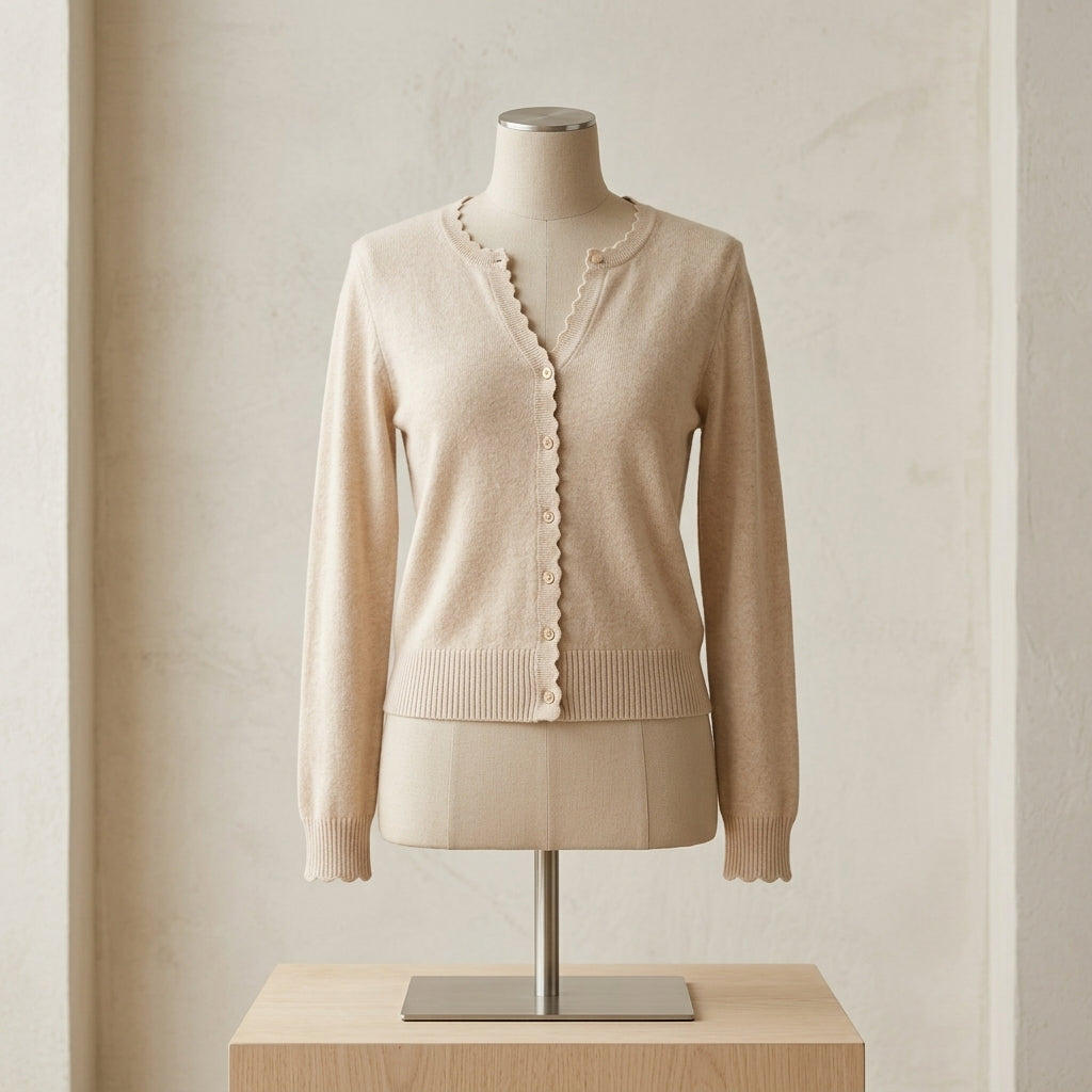 Lmieqvig™ Women's Scallop Trim Cardigan – Lightweight Button Front Feminine Knit Sweater