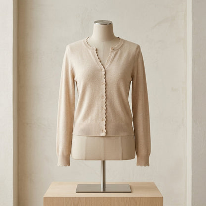 Lmieqvig™ Women's Scallop Trim Cardigan – Lightweight Button Front Feminine Knit Sweater