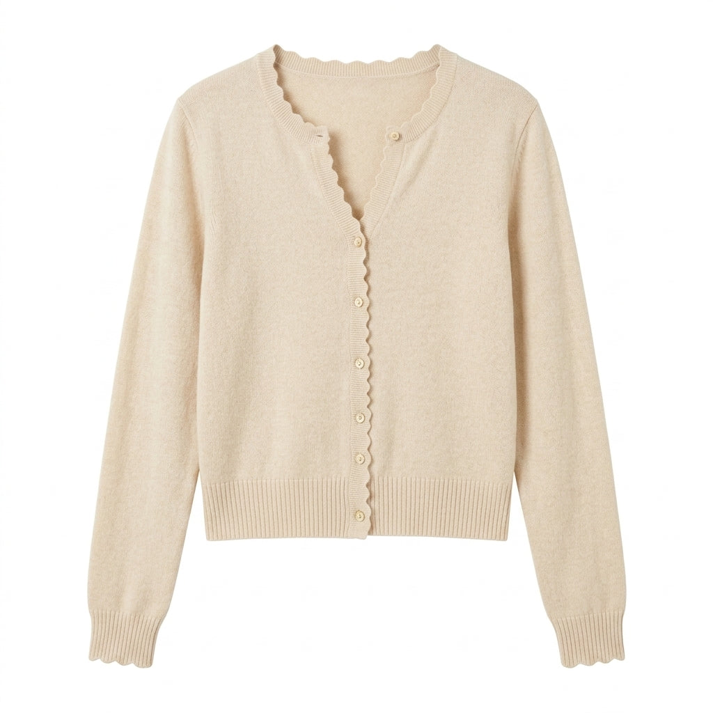 Lmieqvig™ Women's Scallop Trim Cardigan – Lightweight Button Front Feminine Knit Sweater