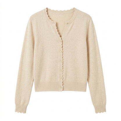 Lmieqvig™ Women's Scallop Trim Cardigan – Lightweight Button Front Feminine Knit Sweater