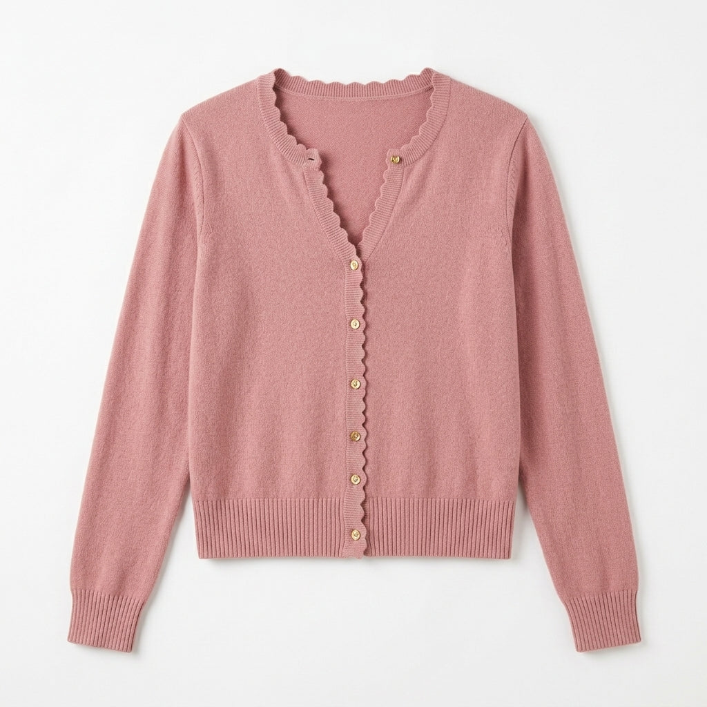 Lmieqvig™ Women's Scallop Trim Cardigan – Lightweight Button Front Feminine Knit Sweater