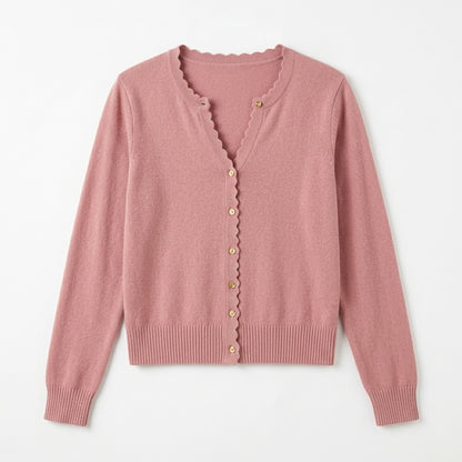 Lmieqvig™ Women's Scallop Trim Cardigan – Lightweight Button Front Feminine Knit Sweater