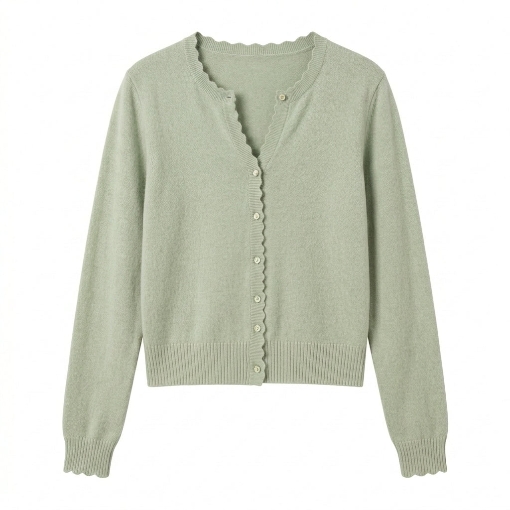 Lmieqvig™ Women's Scallop Trim Cardigan – Lightweight Button Front Feminine Knit Sweater