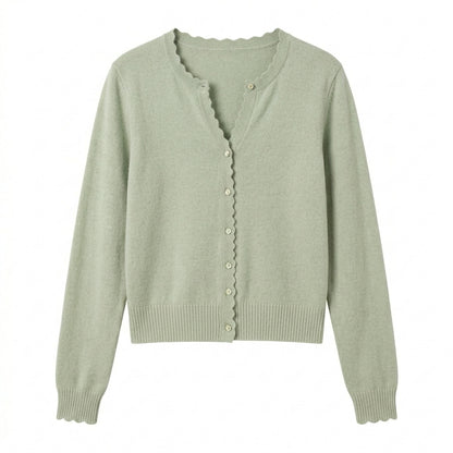 Lmieqvig™ Women's Scallop Trim Cardigan – Lightweight Button Front Feminine Knit Sweater