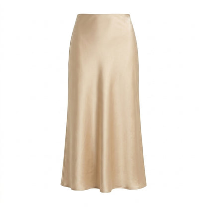 Lmieqvig™ Women's Satin-Feel Midi Skirt – High Waist Bias Cut Elegant Casual Slip Skirt