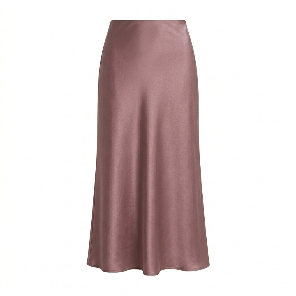 Lmieqvig™ Women's Satin-Feel Midi Skirt – High Waist Bias Cut Elegant Casual Slip Skirt