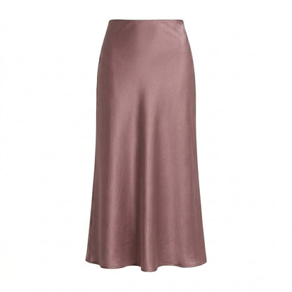 Lmieqvig™ Women's Satin-Feel Midi Skirt – High Waist Bias Cut Elegant Casual Slip Skirt