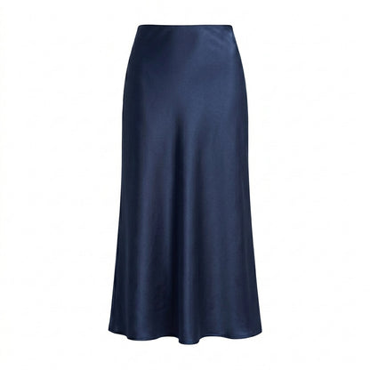 Lmieqvig™ Women's Satin-Feel Midi Skirt – High Waist Bias Cut Elegant Casual Slip Skirt