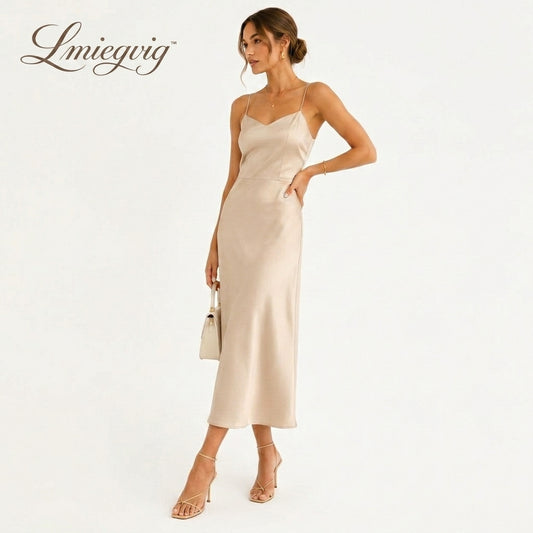 Lmieqvig™ Women's Satin-Feel Midi Skirt – High Waist Bias Cut Elegant Casual Slip Skirt