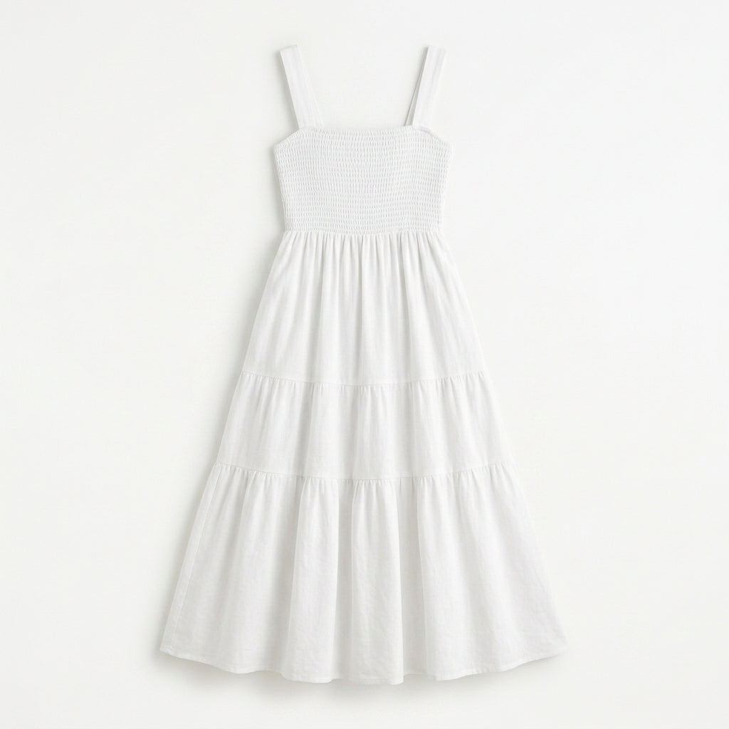 Lmieqvig™ Women's Cotton Midi Sundress – Square Neck Smocked Back A-Line Casual Summer Dress with Pockets
