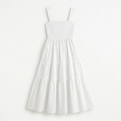 Lmieqvig™ Women's Cotton Midi Sundress – Square Neck Smocked Back A-Line Casual Summer Dress with Pockets